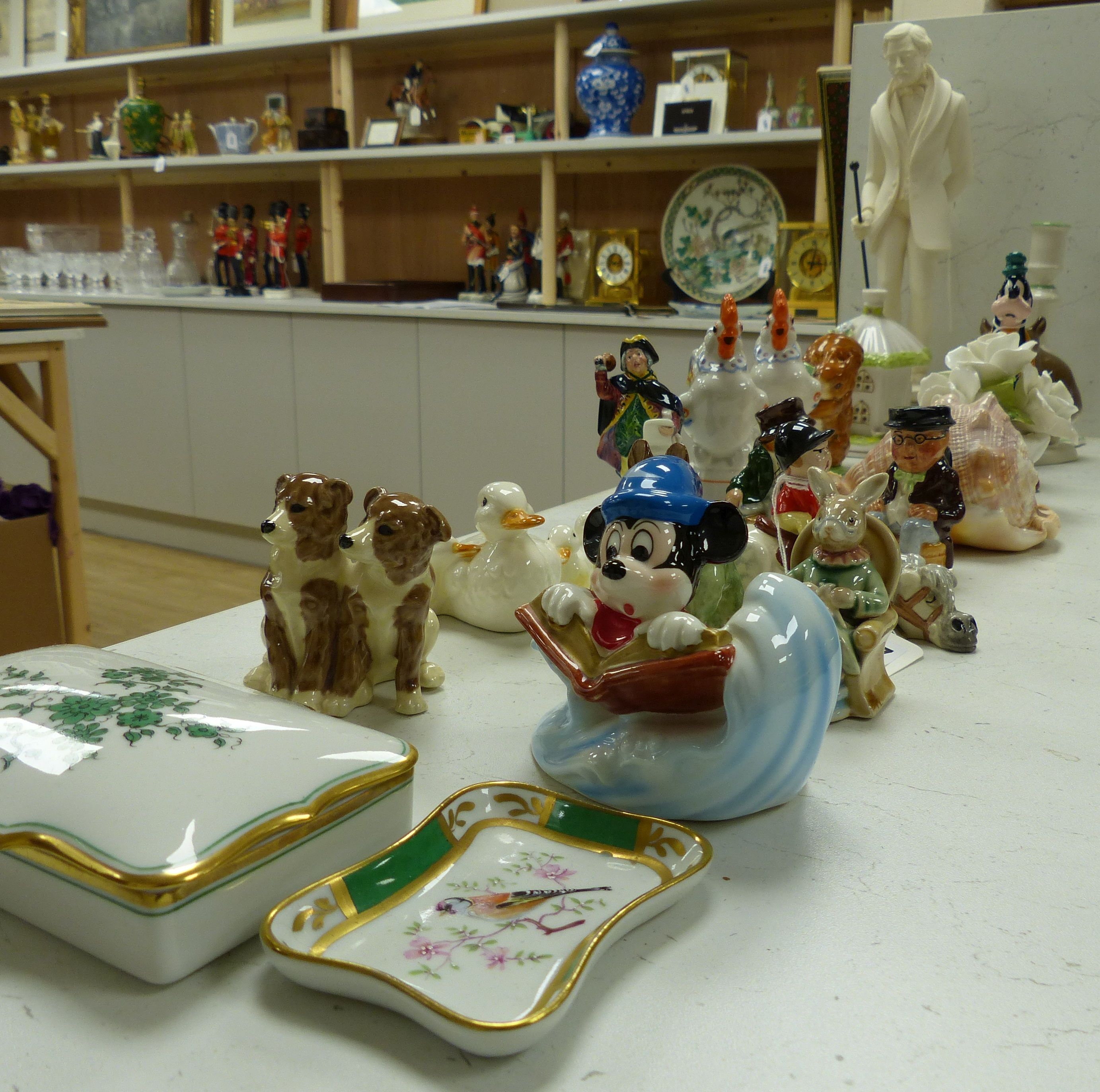 Two Beatrix Potter figures, Samuel Whiskers and Squirrel Nutkin, two Disney figures and sundry decorative items